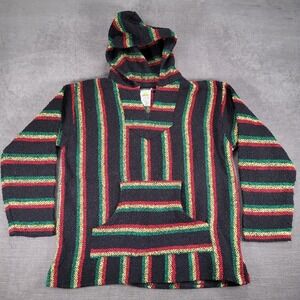 Sunspecs Baja Hoodie Pullover Striped Festival Poncho Sweater Medium‎